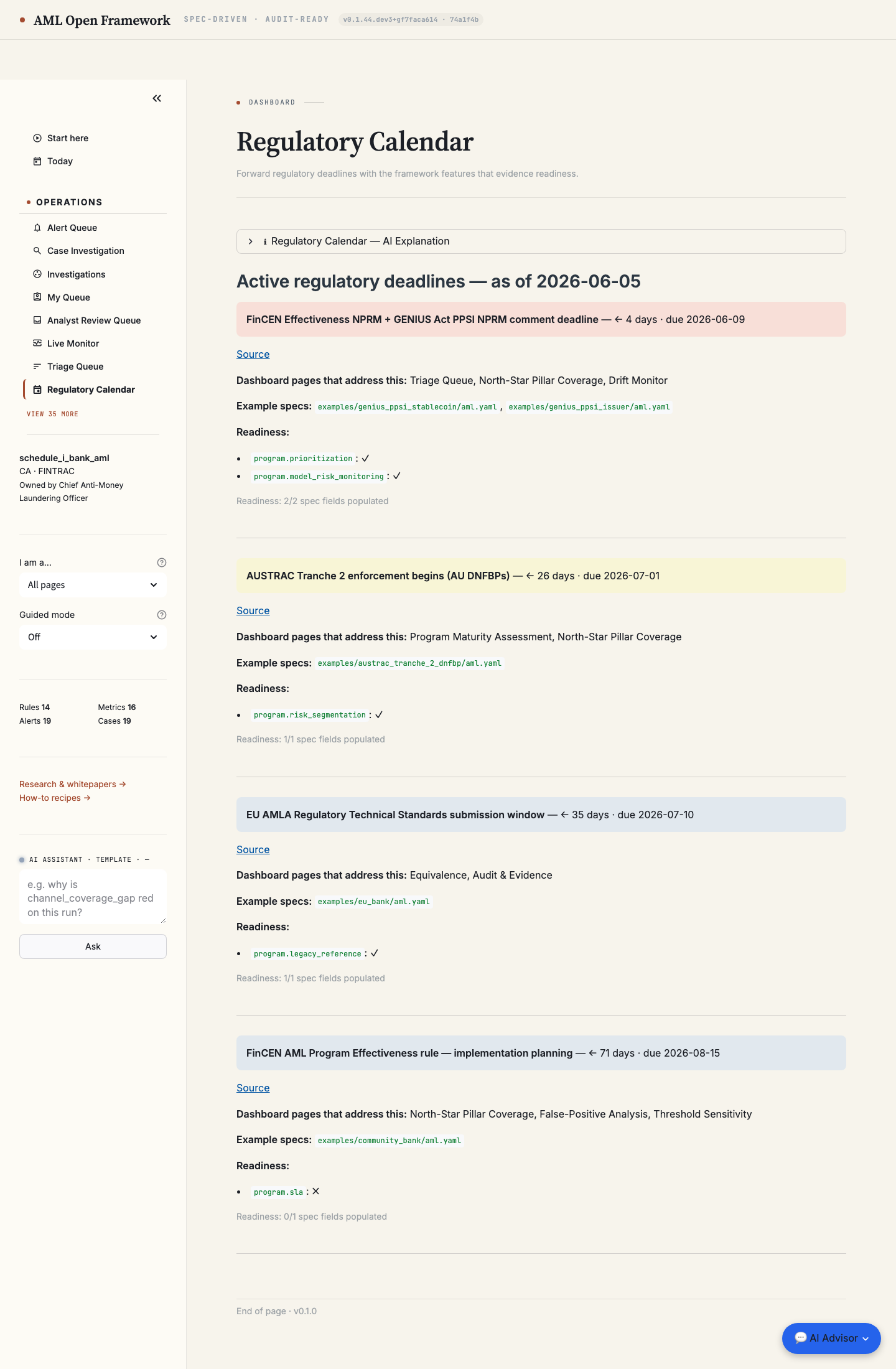 Regulatory Calendar